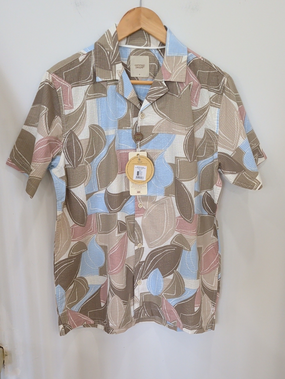 COMMON PEOPLE | Men's Seersucker Geometric Short Sleeved Button Up Shirt